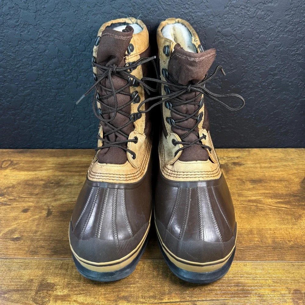 Sorel Arrowhon Brown Leather Rubber Winter Snow Boots Mens 11 Made in Canada‎